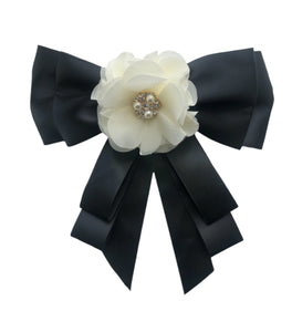 Black Satin Cream Rose Bow Tie