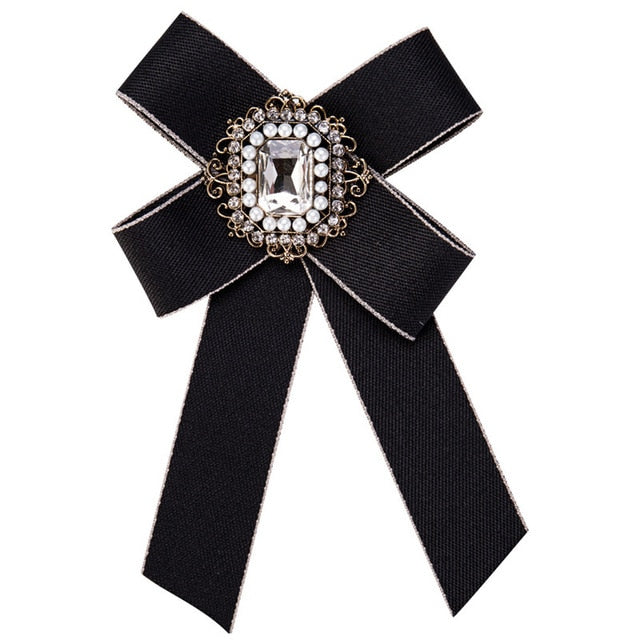 Vintage Little Lady Crystal Bow Tie Black