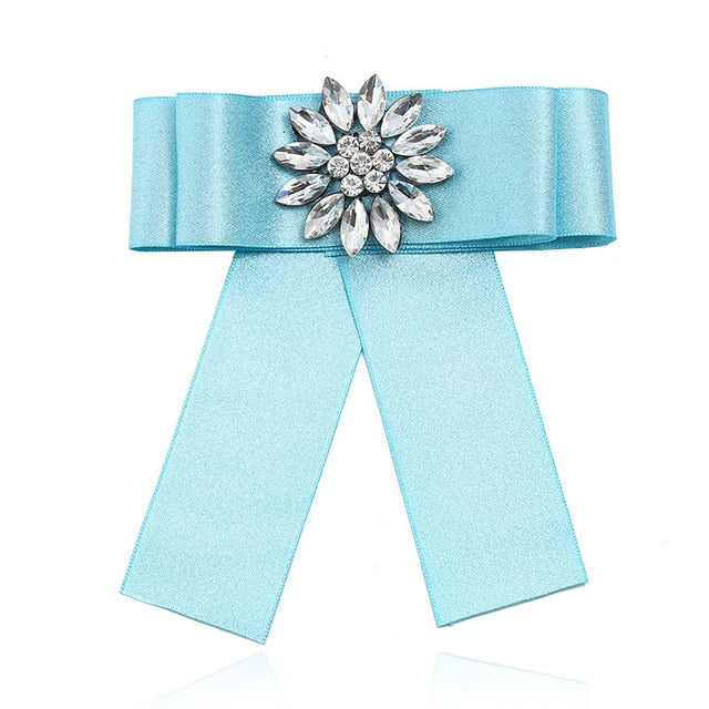 Posh Little Lady Crystal Satin Bow Tie Light Blue