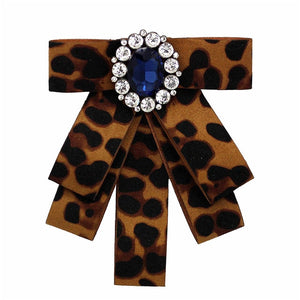 Posh Little Lady Leopard Bow Tie Blue Jewel